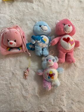 Care Bears Plush Lot - Pink and Blue Bears with Pastel Rainbow Bear